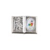 Plaque auto forme livre H. 2,5 x 3,7 cm en metal de saint Christophe avec resine des saints..