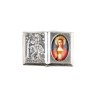 Plaque auto forme livre H. 2,5 x 3,7 cm en metal de saint Christophe avec resine des saints..