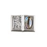 Plaque auto forme livre H. 2,5 x 3,7 cm en metal de saint Christophe avec resine des saints..