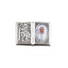 Plaque auto forme livre H. 2,5 x 3,7 cm en metal de saint Christophe avec resine des saints..