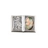 Plaque auto forme livre H. 2,5 x 3,7 cm en metal de saint Christophe avec resine des saints..