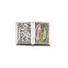 Plaque auto forme livre H. 2,5 x 3,7 cm en metal de saint Christophe avec resine des saints..