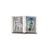 Plaque auto forme livre H. 2,5 x 3,7 cm en metal de saint Christophe avec resine des saints..