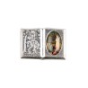 Plaque auto forme livre H. 2,5 x 3,7 cm en metal de saint Christophe avec resine des saints..