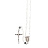 Chapelet grains nacre avec pater hématite, Ø 8 mm, chaine, longueur au cœur 34 cm, croix avec Christ. Livre en boite..