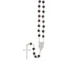 Chapelet grains tachetés 7 mm, chaîne argentée, croix avec Christ, longueur au cœur 34 cm. Plusieurs douleurs..