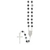 Chapelet grains tachetés 7 mm, chaîne argentée, croix avec Christ, longueur au cœur 34 cm. Plusieurs douleurs..