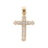 Croix de cou en plaqué or, sertie de pierres OZ H. 2 cm. Livrée en boite..
