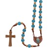 Chapelet sur corde grains en verre Ø 7-8 mm, longueur au coeur 38 cm, croix et coeur en bois d olivier. Differentes couleurs.