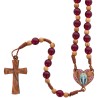 Chapelet sur corde grains en verre Ø 7-8 mm, longueur au coeur 38 cm, croix et coeur en bois d olivier. Differentes couleurs.