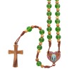 Chapelet sur corde grains en verre Ø 7-8 mm, longueur au coeur 38 cm, croix et coeur en bois d olivier. Differentes couleurs.