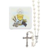 Chapelet de communion avec coeur calice grain nacre Ø 6 mm, longueur au cœur 32 cm., avec boite..