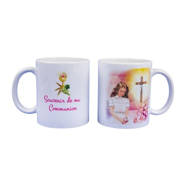 Mug 9.5 cm - Souvenir de ma communion S02 / Fille + croix.