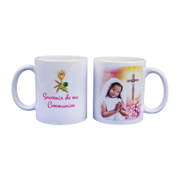 Mug 9.5 cm - Souvenir de ma communion S04 / Fille D + croix.