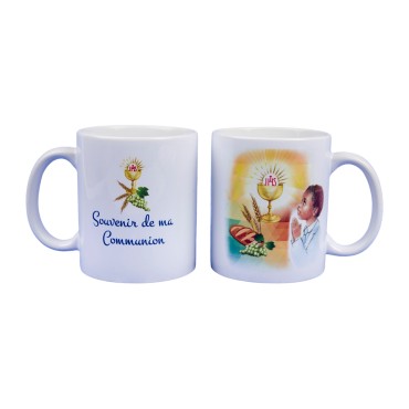 Mug 9.5 cm - Souvenir de ma communion S07 / Garcon D + JHS.
