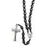 Chapelet de saint Benoit sur corde grains en bois noir Ø 10 mm, longueur au cœur 32 cm, croix métal de saint Benoit..