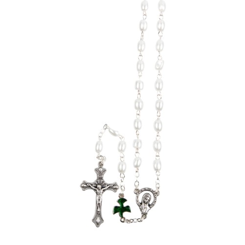 Chapelet sur chaîne de la paix paters forme colombe Ø 7 mm, longueur au cœur 36 cm, croix avec Christ plus boite.