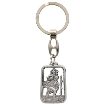 Porte-clés ajouré en métal représentant Saint Christophe – Hauteur 3 cm.