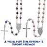 Chapelet grains facettés 7 mm, chaîne argentée, croix avec Christ, 34 cm au cœur. Plusieurs couleurs.