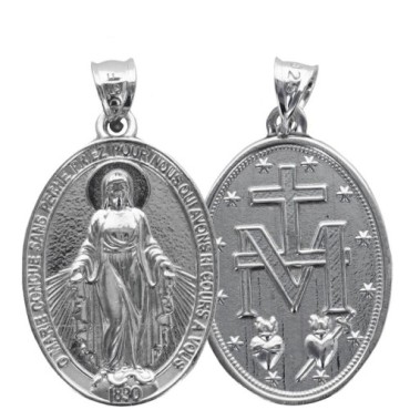 Medaille en argent 925 °/°° rhodie de la Vierge Miraculeuse. Livree en boite..