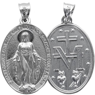Medaille en argent 925 °/°° rhodie de la Vierge Miraculeuse. Livree en boite..