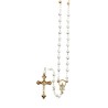 Chapelet grains métal forme rose, Ø 4 mm, chaine couleur argentée, longueur au cœur 23 cm, croix avec Christ..