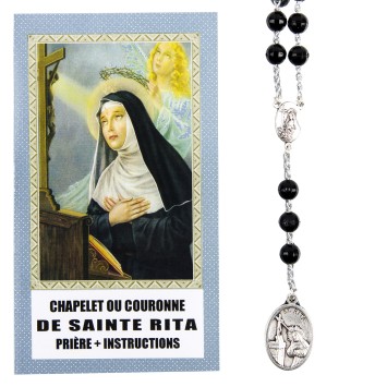Couronne de dévotion de sainte Rita avec notice explicative, livre en sachet individuel..