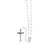 Chapelet grains semi-cristal avec coupelles argentee , Ø 4 mm sur chaine et croix avec Christ+boite..
