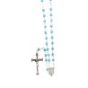 Chapelet grains semi-cristal avec coupelles argentee , Ø 4 mm sur chaine et croix avec Christ+boite..