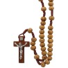 Chapelet sur corde, grains en bois 7 mm, croix en métal avec Christ, 20 cm au cœur, plusieurs couleurs..