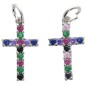 Croix de cou en métal couleur argentée avec pierres oz multicolore sertie H. 1,5 cm..