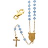 Chapelet dore en acier inoxydable, grains en verre 4 mm, coeur Guadeloupe avec fermoir avec croix. Plusieurs couleurs..