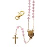 Chapelet dore en acier inoxydable, grains en verre 4 mm, coeur Guadeloupe avec fermoir avec croix. Plusieurs couleurs..