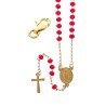 Chapelet dore en acier inoxydable, grains en verre 4 mm, coeur Guadeloupe avec fermoir avec croix. Plusieurs couleurs..