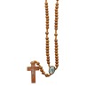 Chapelet sur corde, grains en bois marron 7 mm, cœur médaillon double face VM, croix avec Christ imprimé..