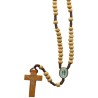 Chapelet sur corde, grains en bois marron 7 mm, cœur médaillon double face VM, croix avec Christ imprimé..