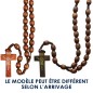 Chapelet sur corde, grains ovales en bois marron clair 10 mm, croix avec Christ imprimé, 30 cm au cœur..