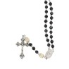 Chapelet grains tachetes, paters en bois, Ø 7 mm, fil en fibre synthetique, longueur au cœur 26 cm, croix avec Christ..