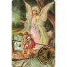 Carte priere plastifiee avec poincon dore imitation medaille H.8.5 x 5.4 cm, plusieurs saints..
