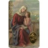 Carte priere plastifiee avec poincon dore imitation medaille H.8.5 x 5.4 cm, plusieurs saints..