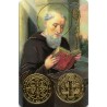 Carte priere plastifiee avec poincon dore imitation medaille H.8.5 x 5.4 cm, plusieurs saints..