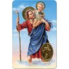 Carte priere plastifiee avec poincon dore imitation medaille H.8.5 x 5.4 cm, plusieurs saints..
