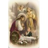 Carte priere plastifiee avec poincon dore imitation medaille H.8.5 x 5.4 cm, plusieurs saints..