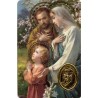Carte priere plastifiee avec poincon dore imitation medaille H.8.5 x 5.4 cm, plusieurs saints..