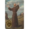 Carte priere plastifiee avec poincon dore imitation medaille H.8.5 x 5.4 cm, plusieurs saints..