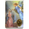 Carte priere plastifiee avec poincon dore imitation medaille H.8.5 x 5.4 cm, plusieurs saints..
