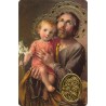 Carte priere plastifiee avec poincon dore imitation medaille H.8.5 x 5.4 cm, plusieurs saints..