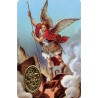Carte priere plastifiee avec poincon dore imitation medaille H.8.5 x 5.4 cm, plusieurs saints..