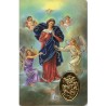 Carte priere plastifiee avec poincon dore imitation medaille H.8.5 x 5.4 cm, plusieurs saints..