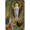 Carte priere plastifiee avec poincon dore imitation medaille H.8.5 x 5.4 cm, plusieurs saints..